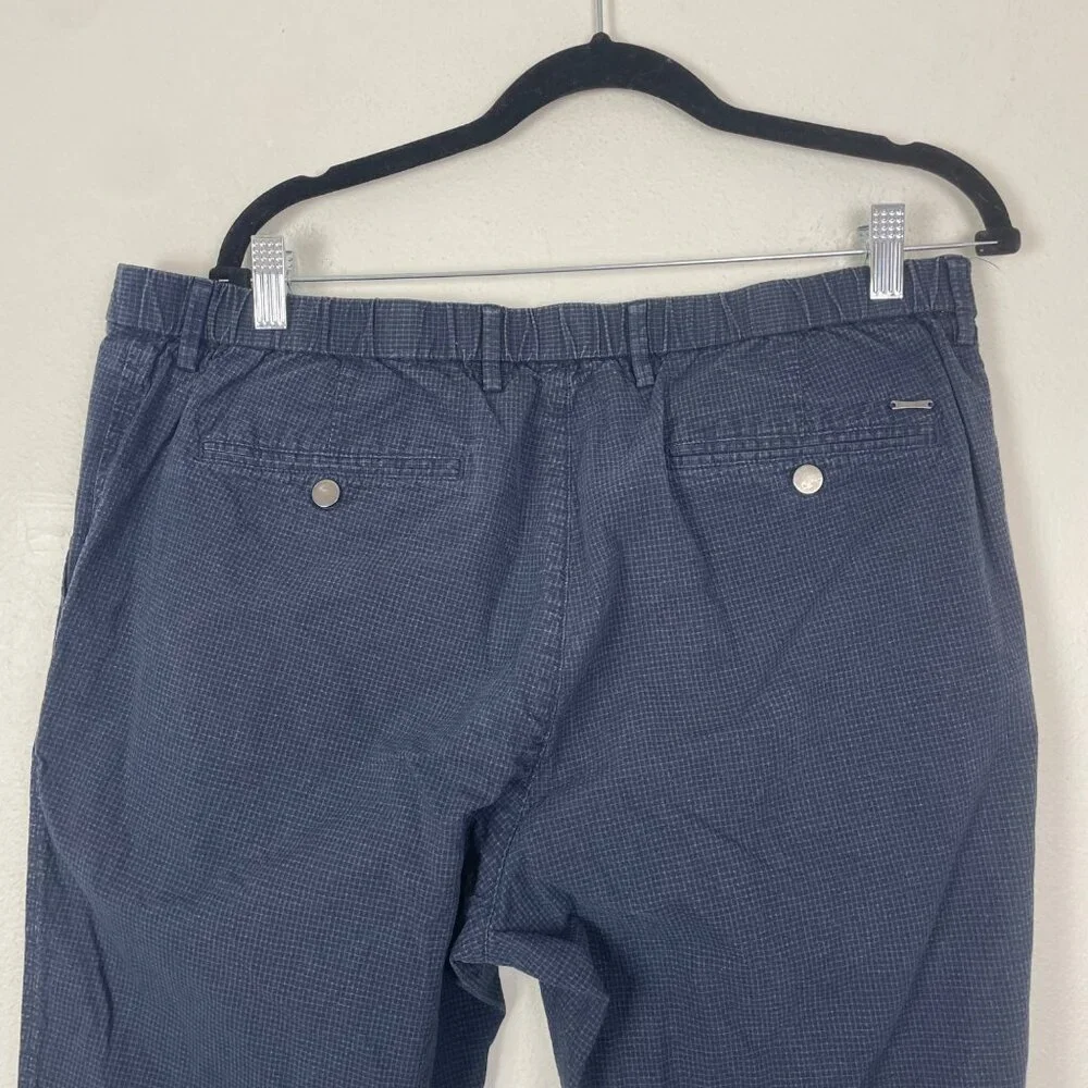 Massimo Dutti Men's 38X28 Cropped Navy Blue Micro Plaid Trouser Pants Careerwear